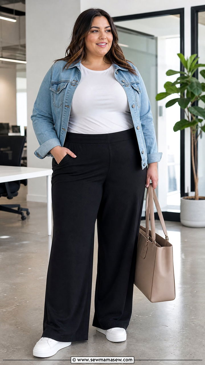 Plus Size Wide Leg Pants And Fitted Tee Outfit - 20 comfy plus size outfit ideas