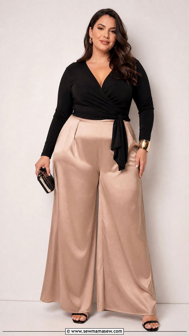 Plus Size Wide Leg Pants Cocktail Outfit - 20 plus size cocktail outfit ideas