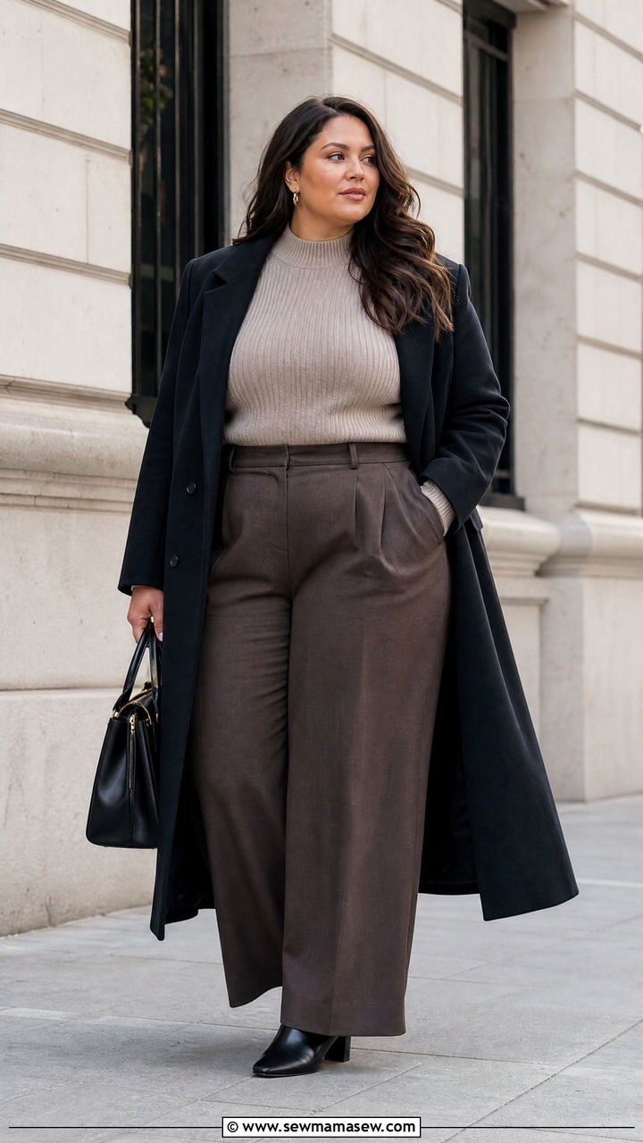 Plus Size Wide Leg Pants With Heeled Boots And Coat - 20 plus size winter outfit ideas with boots