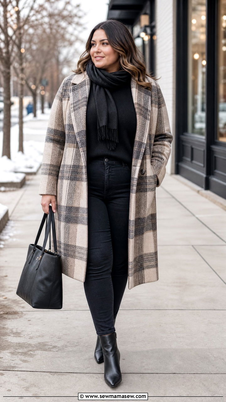 Plus Size Winter Plaid Coat Outfit - 20 plus size winter outfit ideas 2026