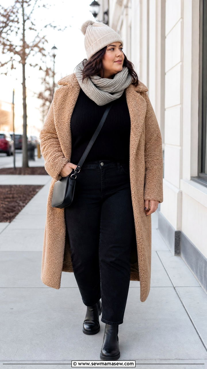 Plus Size Winter Teddy Coat Outfit - 20 plus size winter outfit ideas casual
