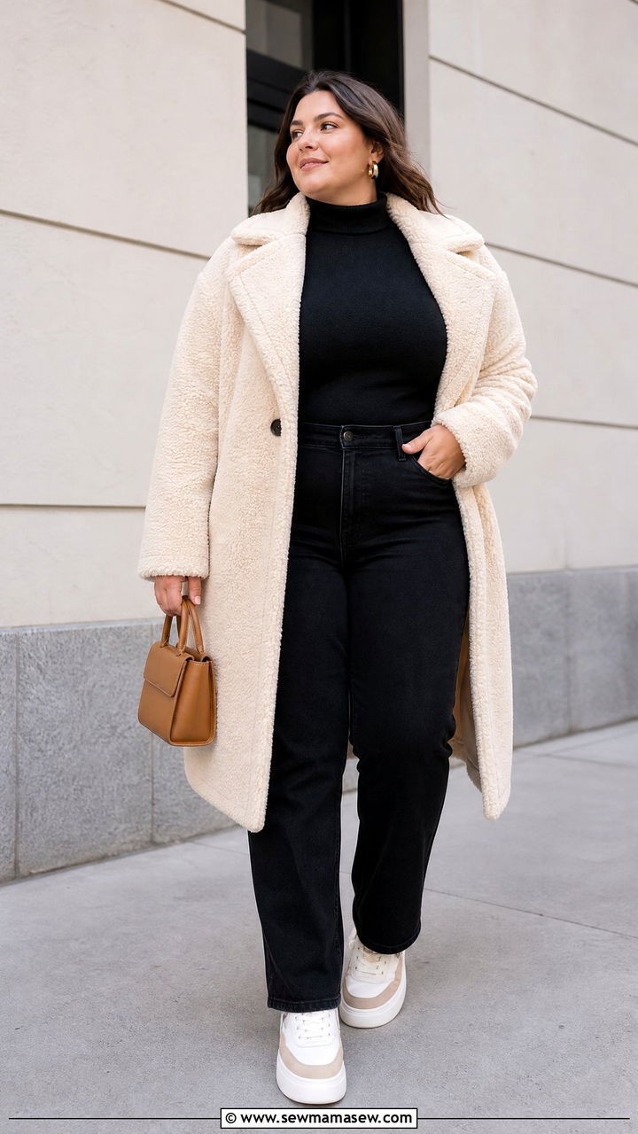 Plus Size Winter Teddy Coat Outfit - 20 plus size winter outfits