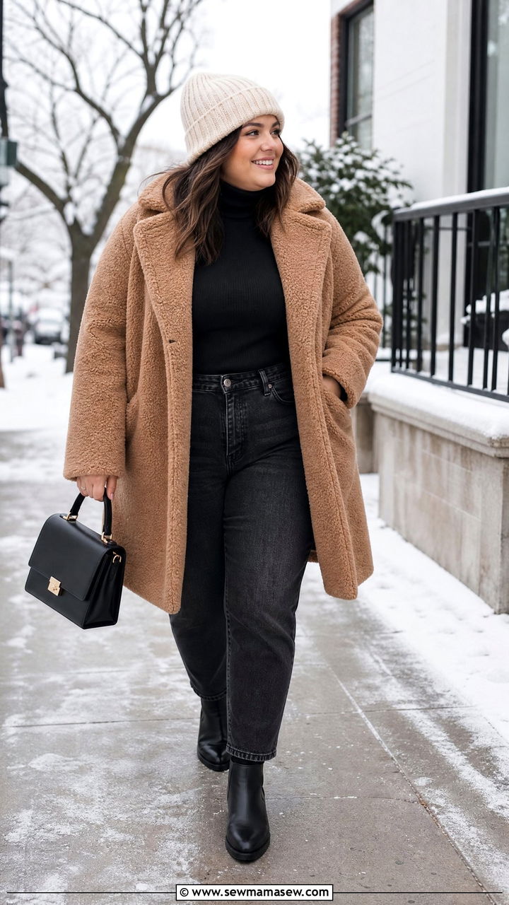 Plus Size Winter Teddy Coat Outfit - 20 plus size winter fashion outfit ideas