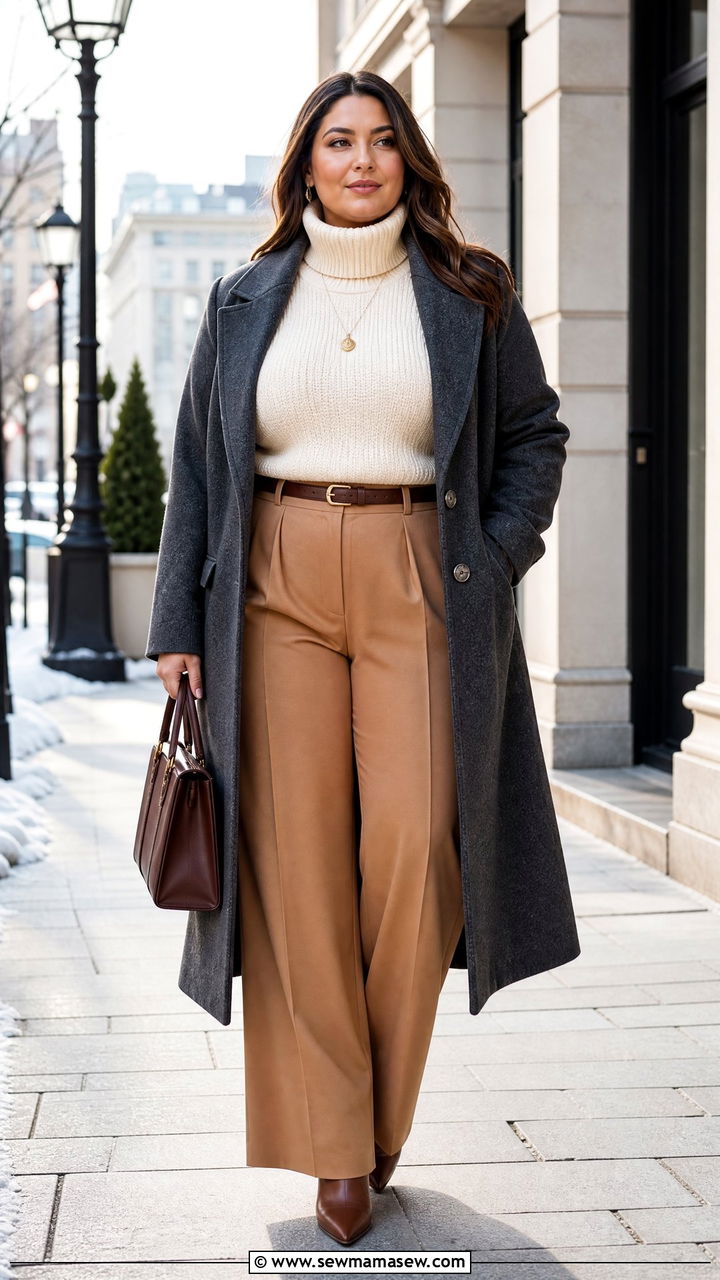 Plus Size Winter Turtleneck And Trousers Outfit - 20 plus size winter outfit ideas 2026