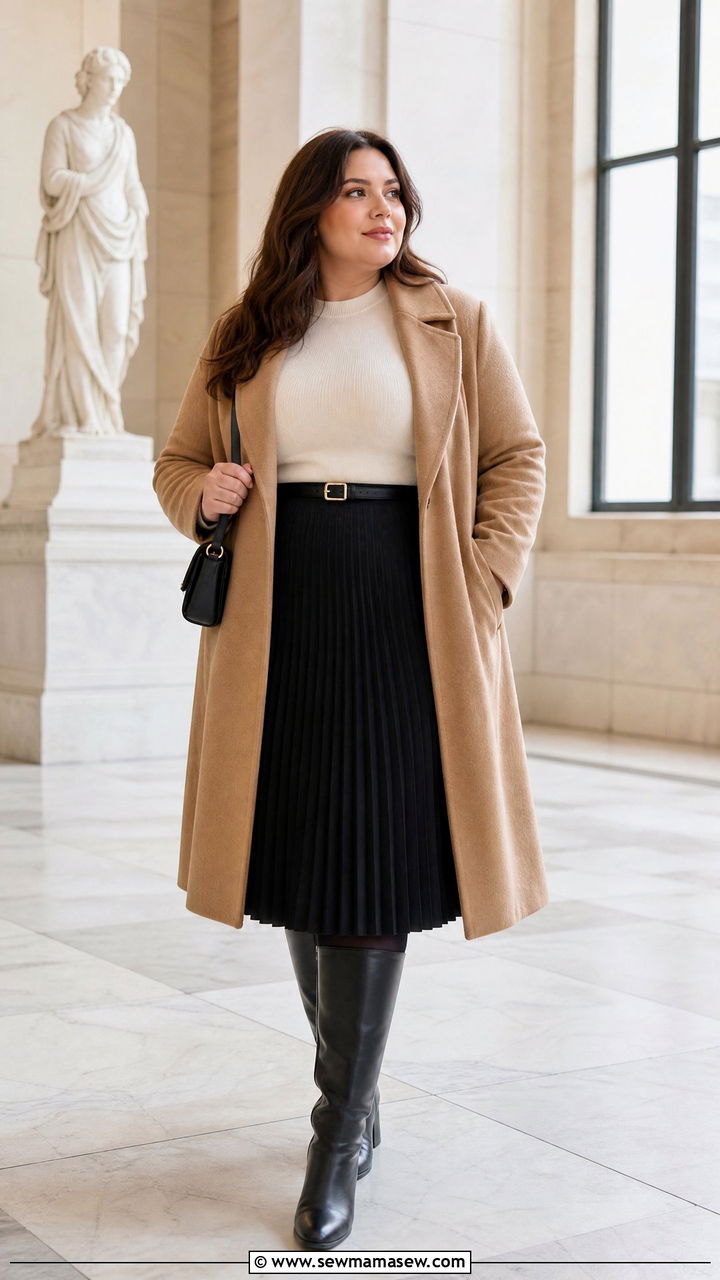 Plus Size Wool Coat With Midi Skirt - 20 plus size wool coat outfit ideas