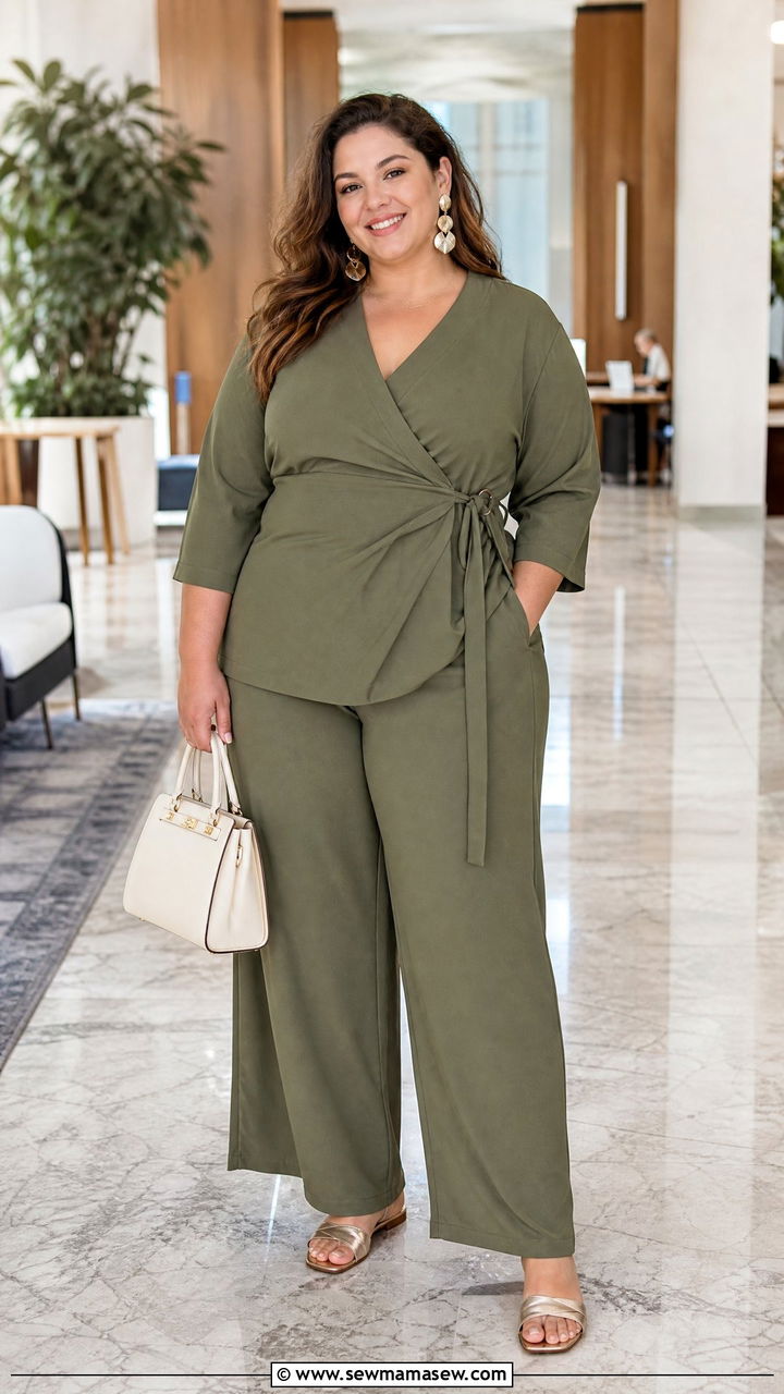 Plus Size Wrap Blouse With Matching Pants - 20 plus size wrap blouse outfit ideas