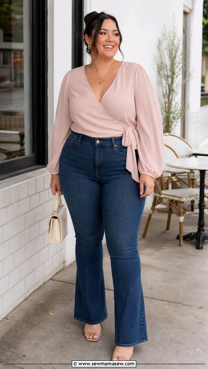 Plus Size Wrap Crop Top And High Waisted Jeans Outfit - 20 plus size crop top and high waisted jeans outfit ideas