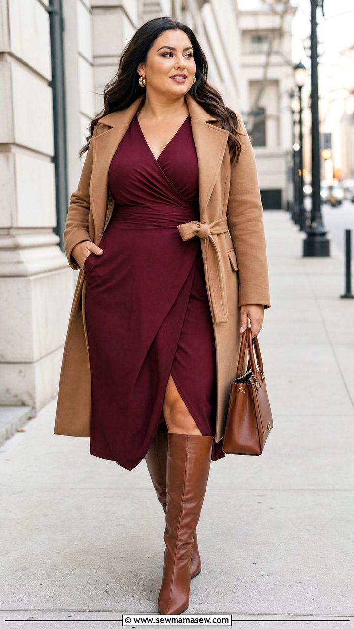 Plus Size Wrap Dress With Belted Coat - 20 plus size wrap dress outfit ideas