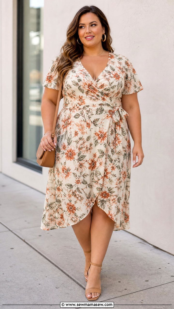Plus Size Wrap Dress With Block Heels - 20 plus size outfit ideas with heels