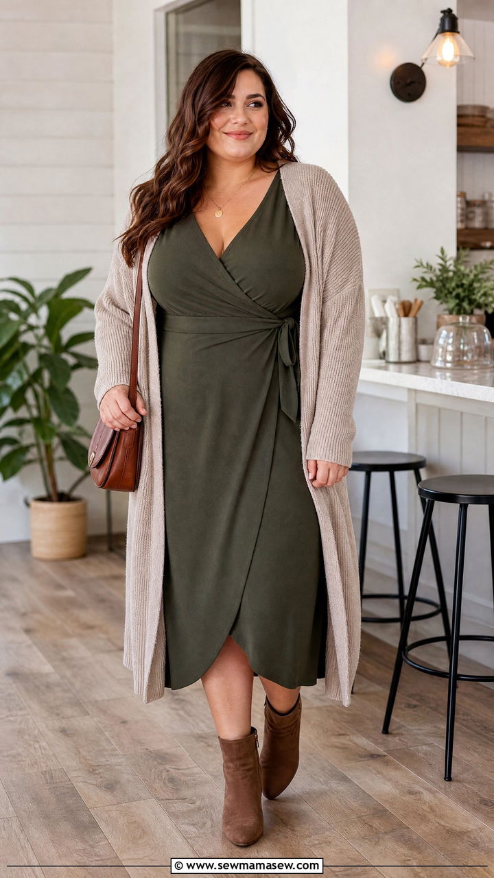 Plus Size Wrap Dress With Long Cardigan - 20 plus size wrap dress outfit ideas