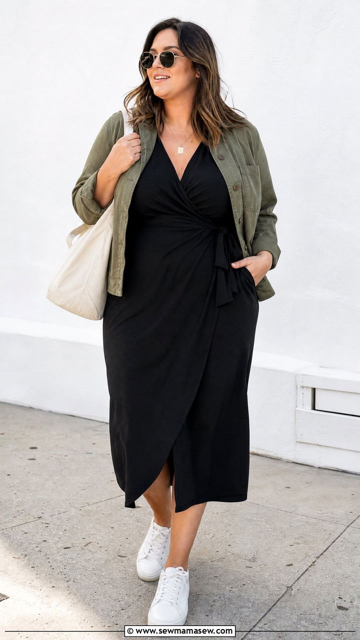 Plus Size Wrap Dress With White Sneakers - 20 plus size wrap dress outfit ideas