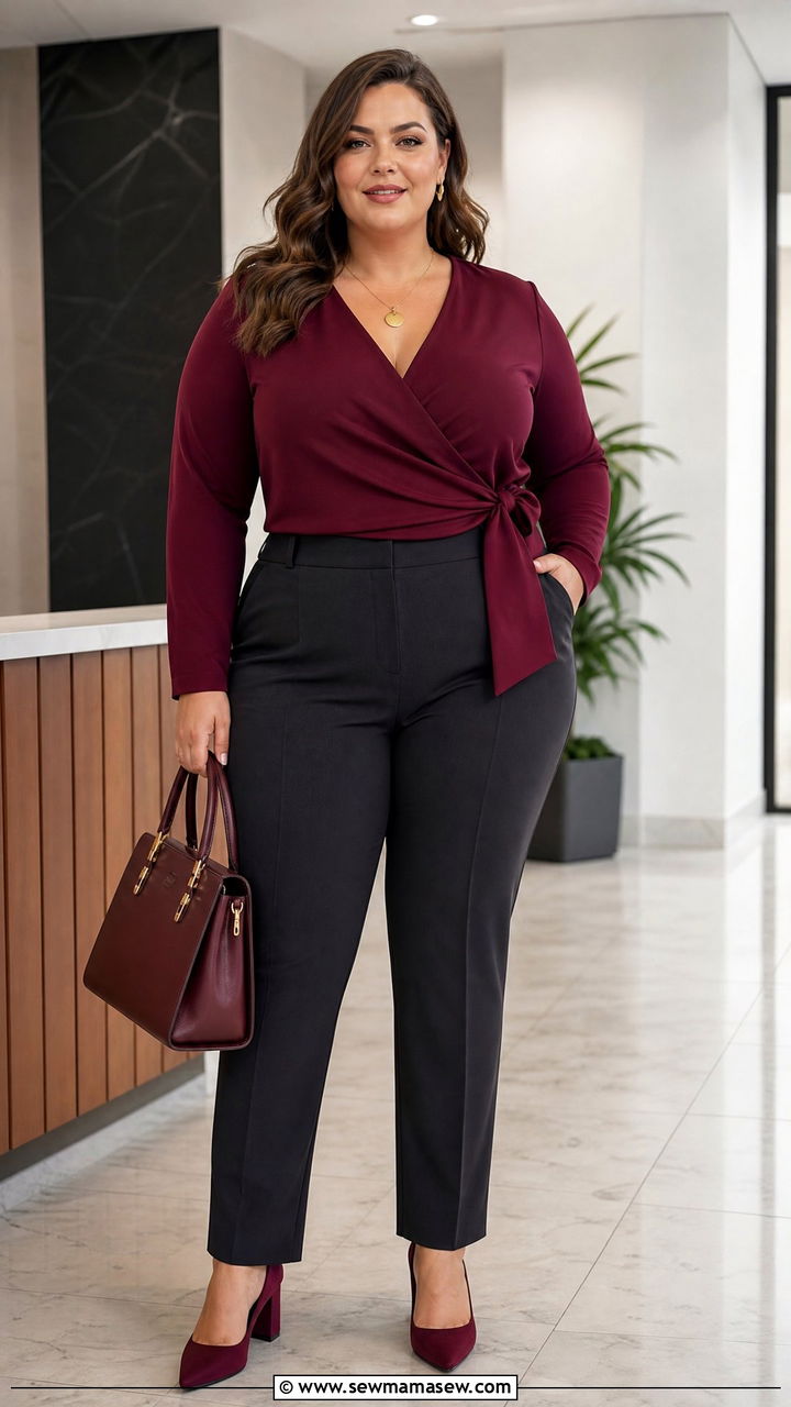 Plus Size Wrap Top Outfit - 20 plus size trendy tops outfit ideas 2026