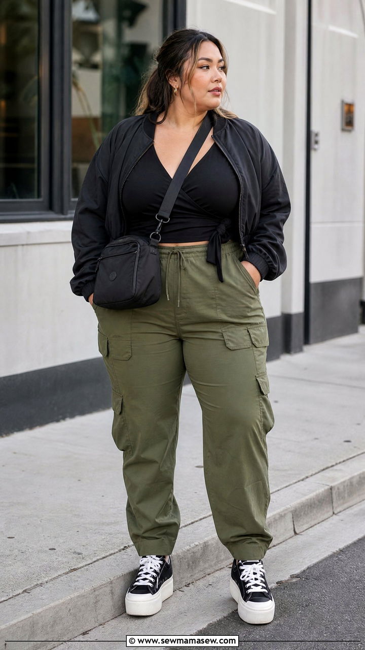 Plus Size Wrap Top With Cargo Pants - 20 plus size wrap top outfit ideas