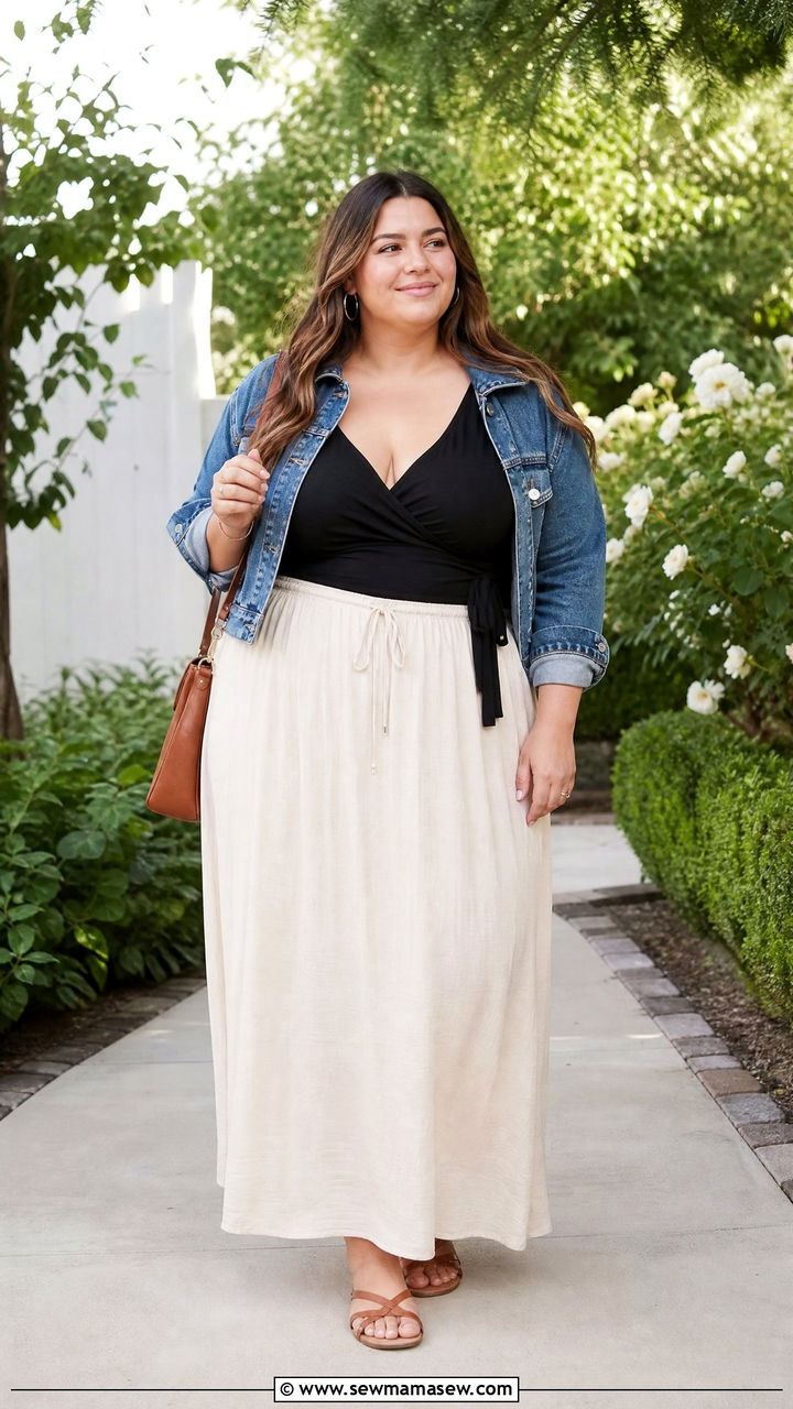 Plus Size Wrap Top With Maxi Skirt - 20 plus size wrap top outfit ideas