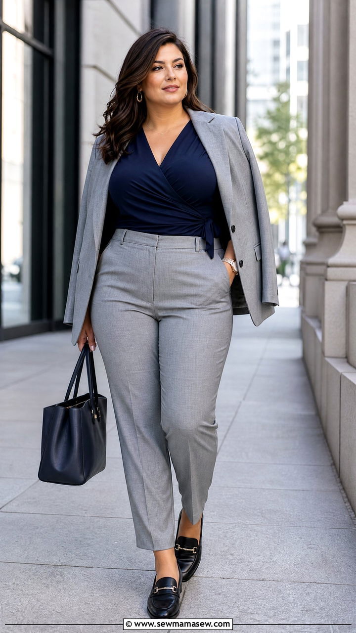 Plus Size Wrap Top With Suit Pants - 20 plus size wrap top outfit ideas