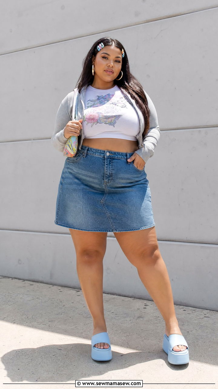 Plus Size Y2K Denim Skirt Outfit - 20 plus size y2k outfit ideas