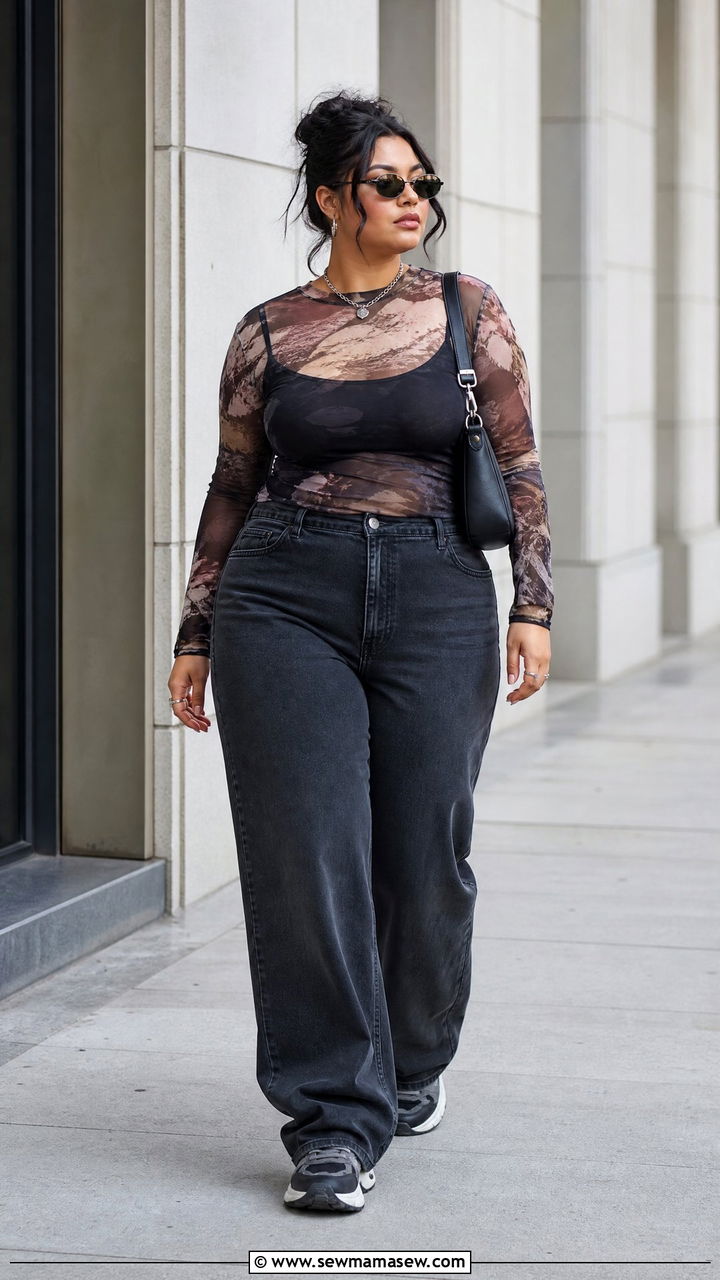 Plus Size Y2K Mesh Top Outfit - 20 plus size y2k outfit ideas