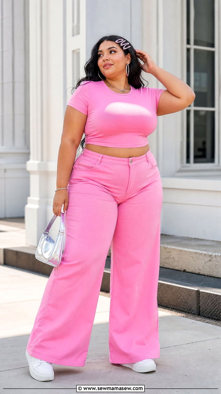 Plus Size Y2K Monochrome Pink Outfit - 20 plus size y2k outfit ideas
