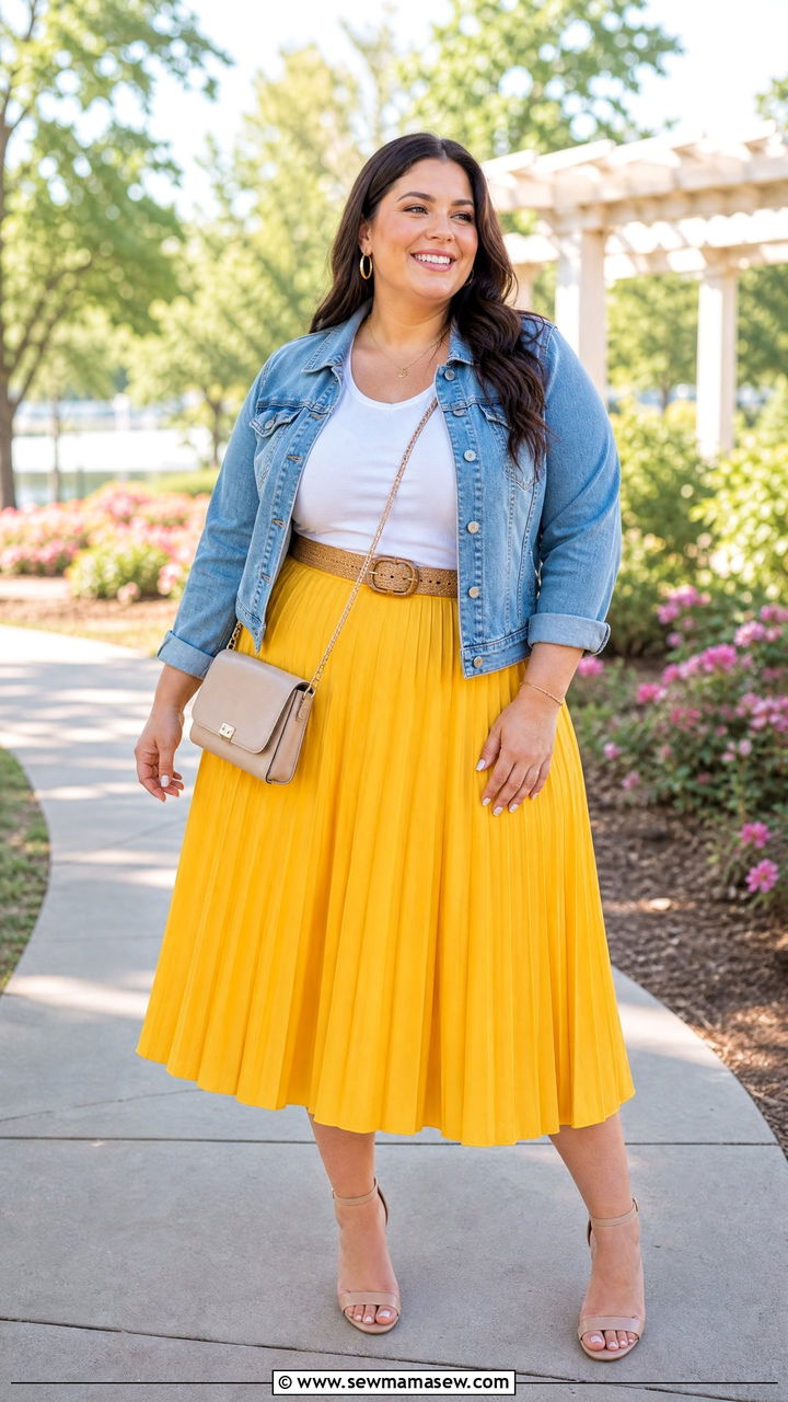Plus Size Yellow Midi Skirt Outfit - 20 plus size bright color outfit ideas