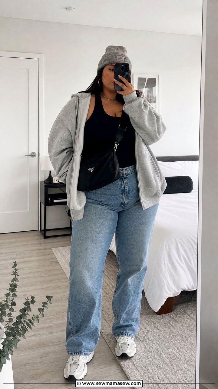 Plus Size Zip Up Hoodie Outfit - 20 plus size streetwear top outfit ideas