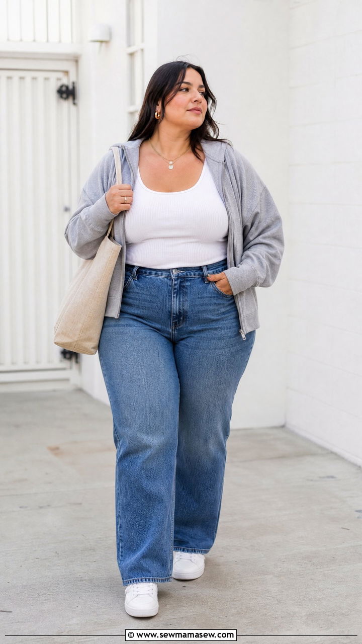 Plus Size Zip Up Hoodie With Tank And Jeans - 20 plus size hoodie outfit ideas