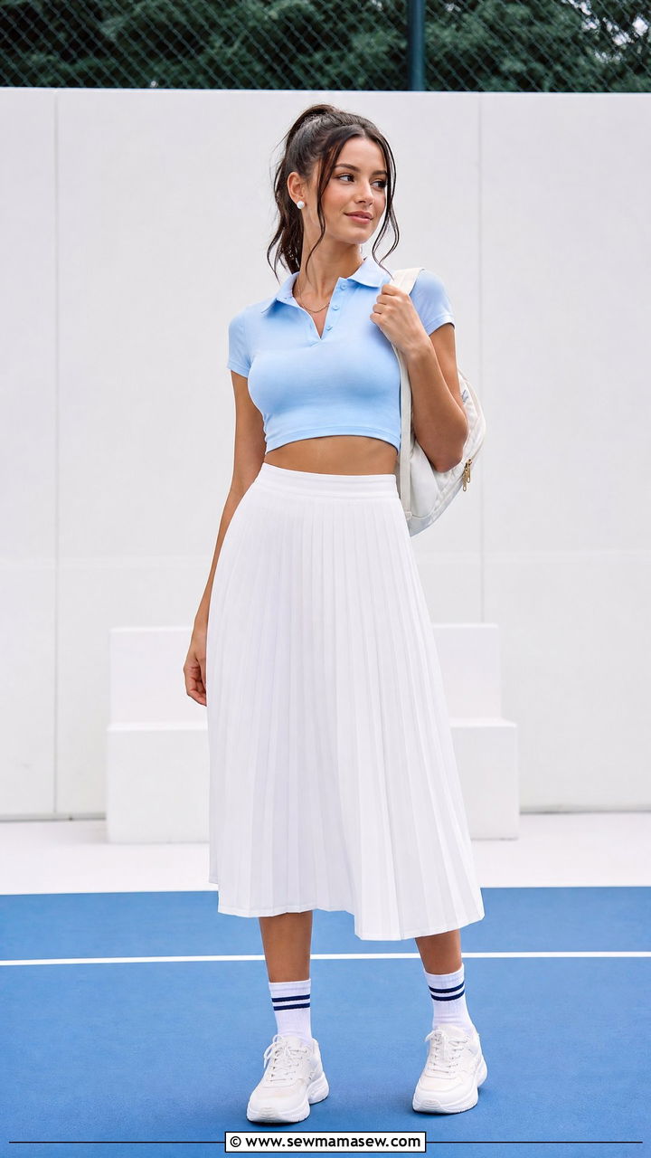 Preppy Crop Top Outfit With Tennis Skirt - 20 preppy crop top outfit ideas