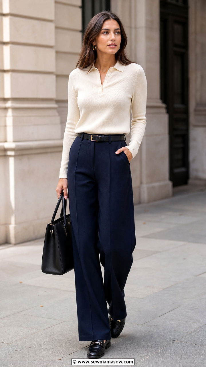 Preppy Polo Sweater With Trousers Outfit - 20 preppy top outfit ideas