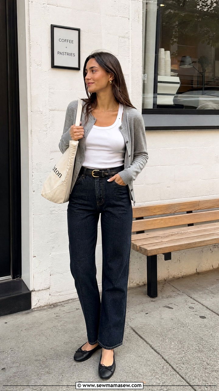 Preppy Tank Top With Cardigan And Jeans Outfit - 20 preppy top outfit ideas