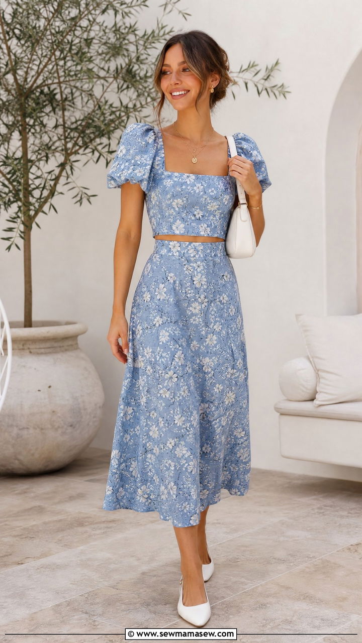 Puff Sleeve Blouse With Matching Skirt - 20 puff sleeve blouse outfit ideas