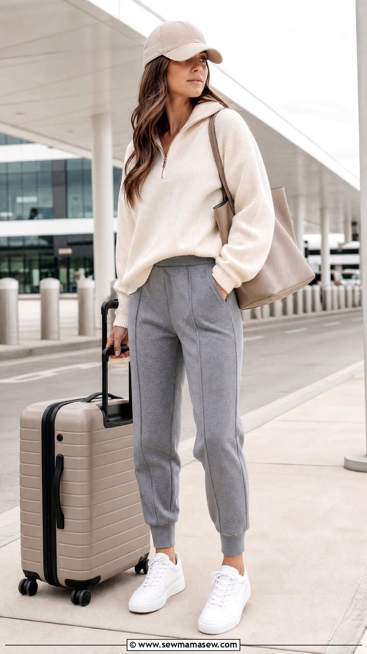 Quarter Zip Sweater With Joggers - 20 cozy sweater outfit ideas
