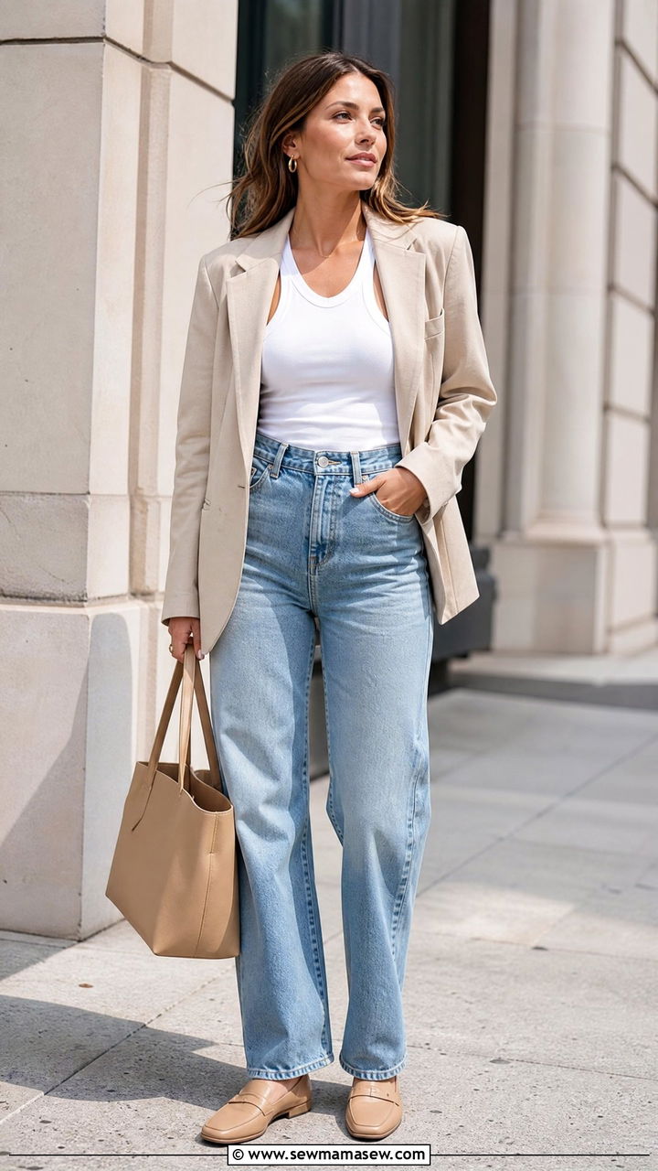 Racerback Tank Top With Blazer And Jeans - 20 racerback tank top outfit ideas
