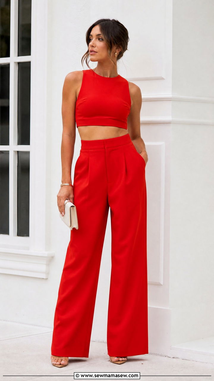 Red Crop Top With Matching Red Pants - 20 red crop top outfit ideas
