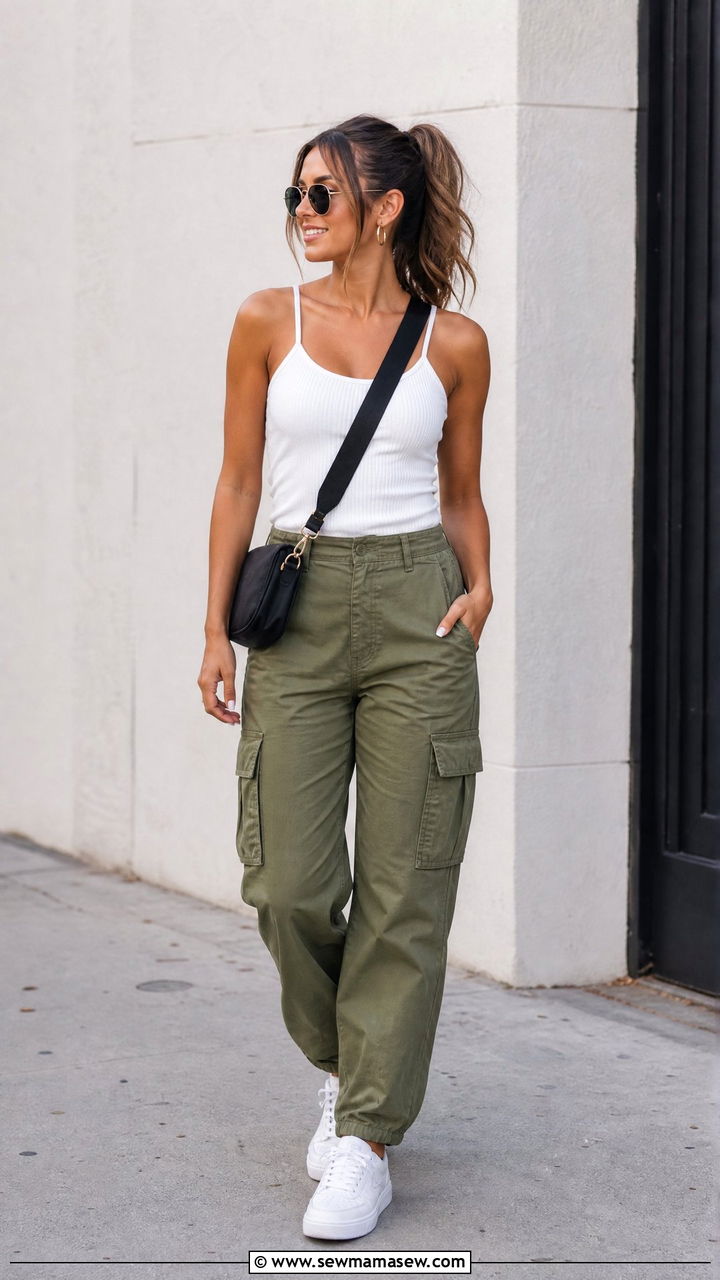 Ribbed Camisole Top With Cargo Pants - 20 camisole top outfit ideas