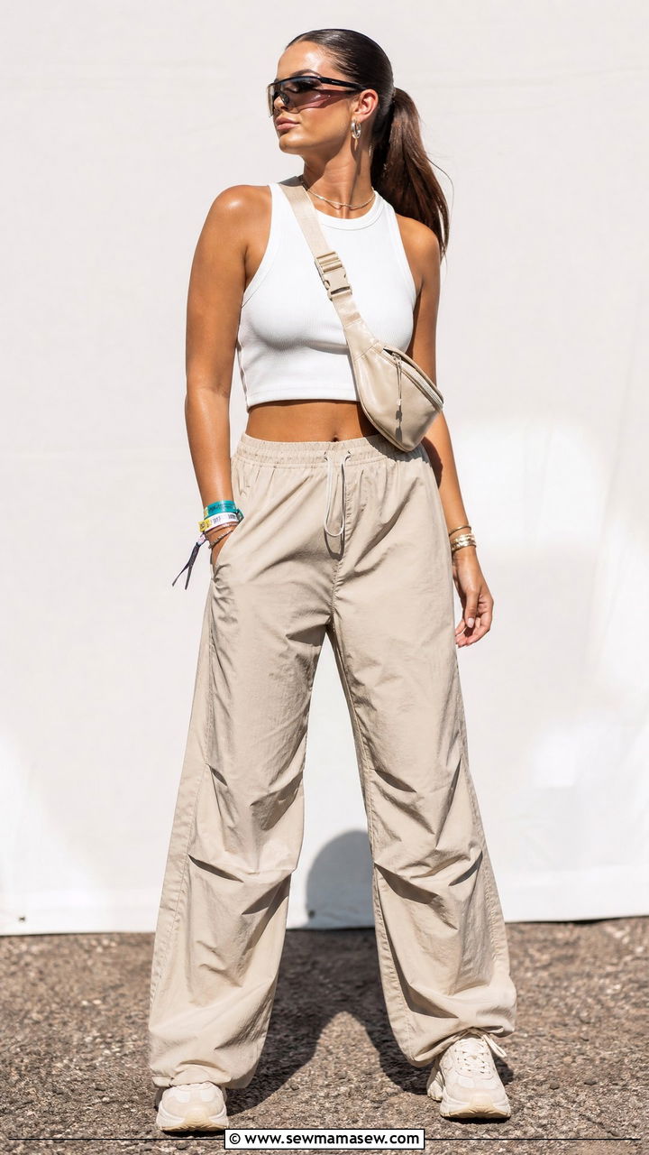 Ribbed Crop Top And Parachute Pants Festival Outfit - 20 summer crop top festival outfit ideas