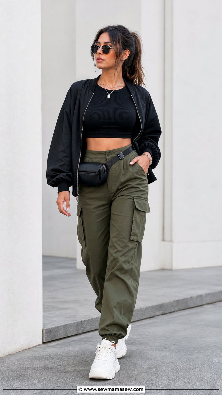 Ribbed Crop Top With Cargo Pants - 20 ribbed crop top outfit ideas