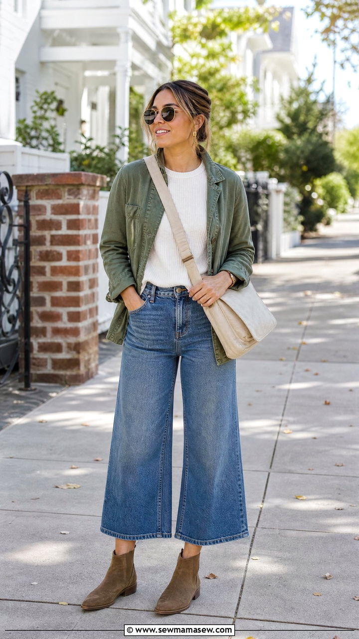 Ribbed Knit Top With Utility Jacket And Denim - 20 ribbed knit top outfit ideas