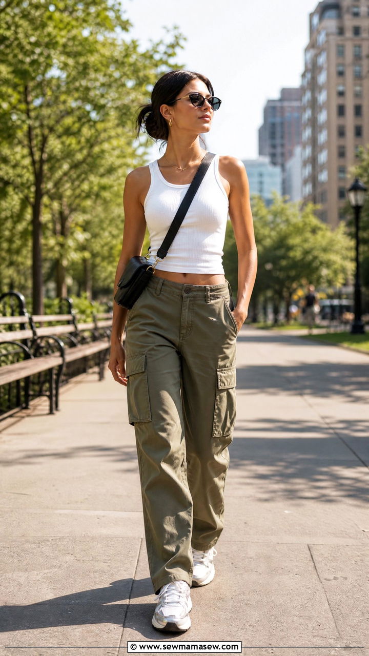 Ribbed Tank Top With Cargo Pants - 20 ribbed tank top outfit ideas