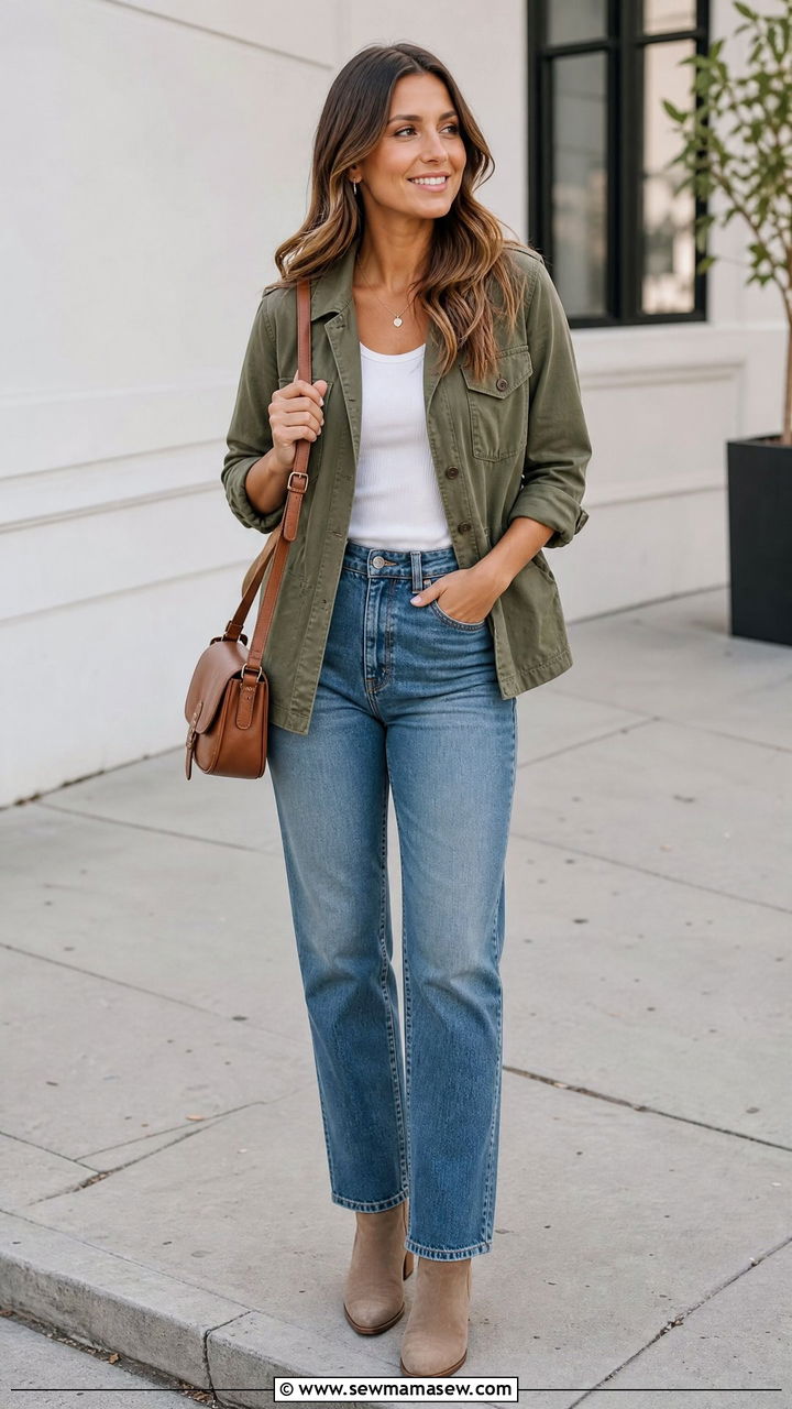 Ribbed Tank Top With Utility Jacket - 20 ribbed tank top outfit ideas