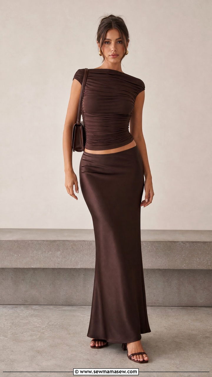 Ruched Top And Maxi Skirt Outfit - 20 going out top outfit ideas