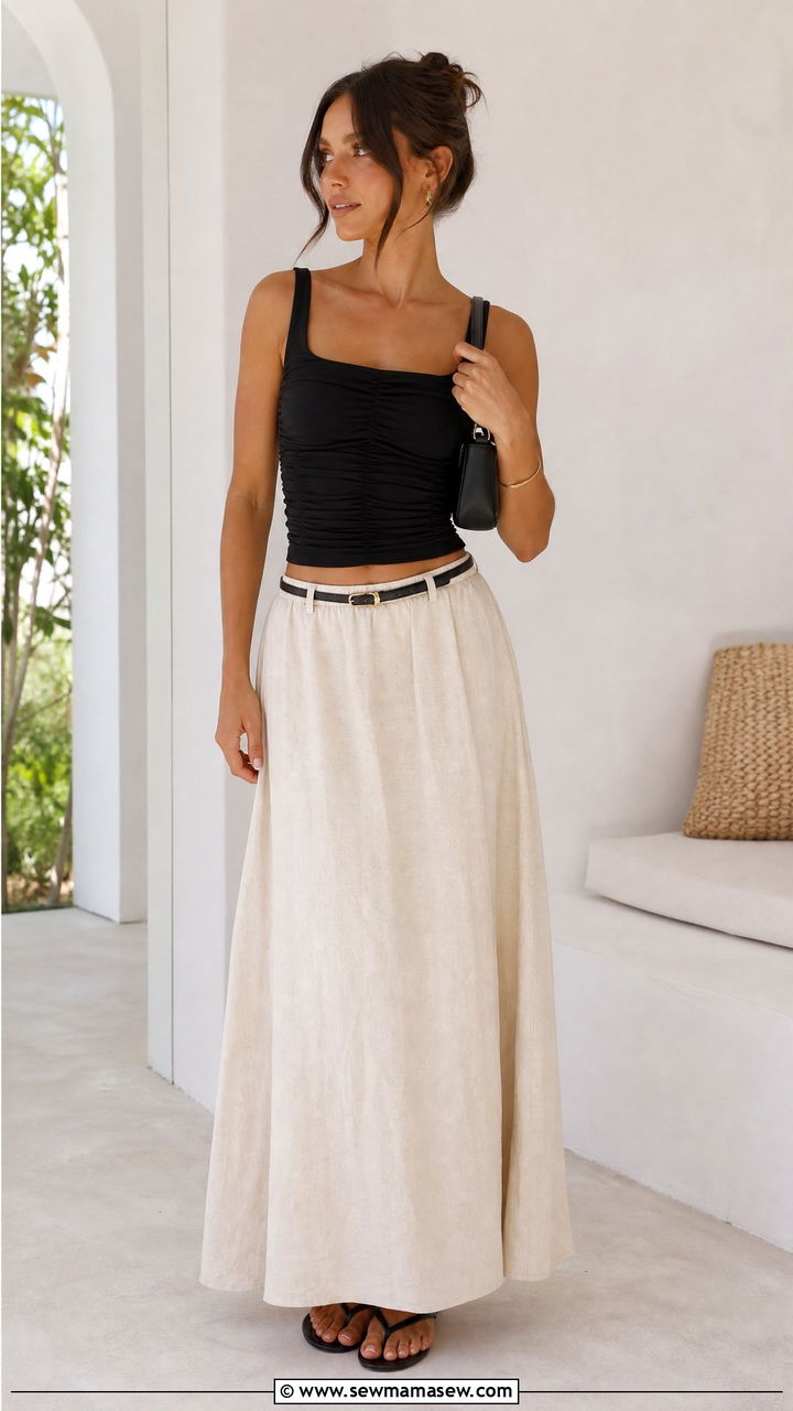 Ruched Top With Maxi Skirt - 20 ruched top outfit ideas