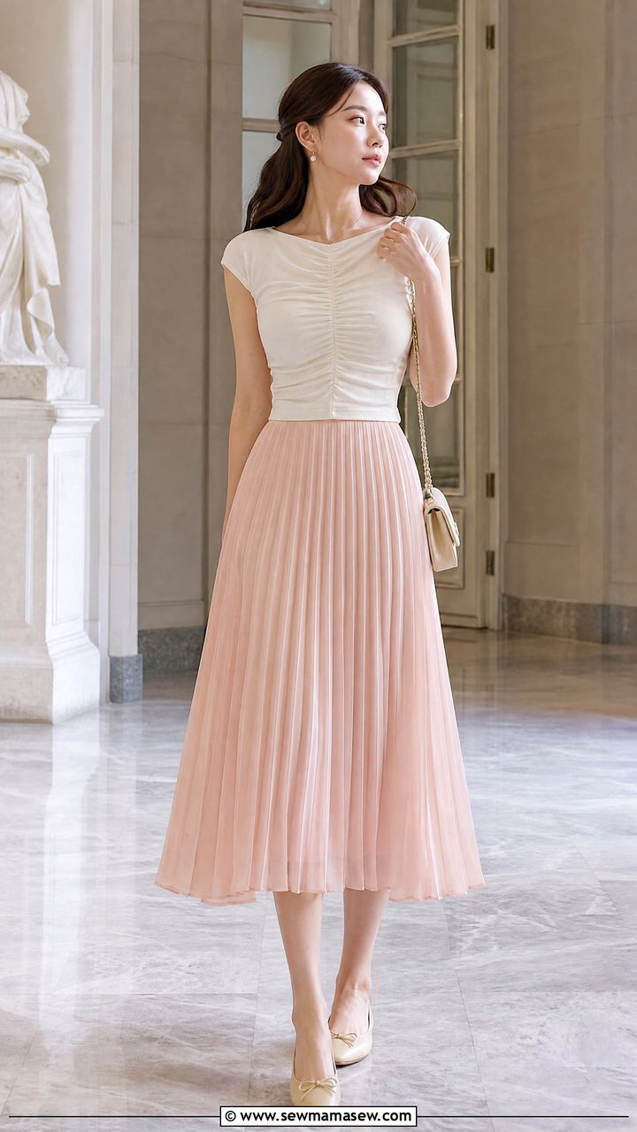 Ruched Top With Pleated Skirt - 20 ruched top outfit ideas