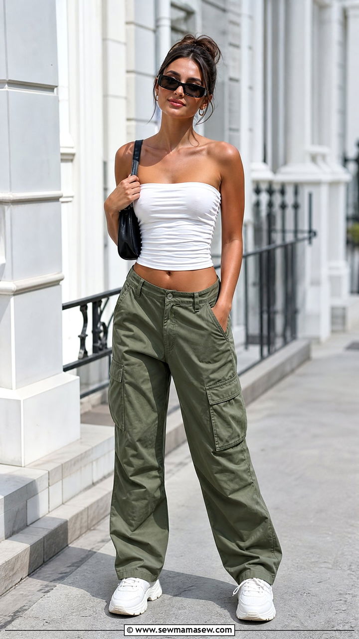 Ruched Tube Top With Cargo Pants - 20 ruched tube top outfit ideas