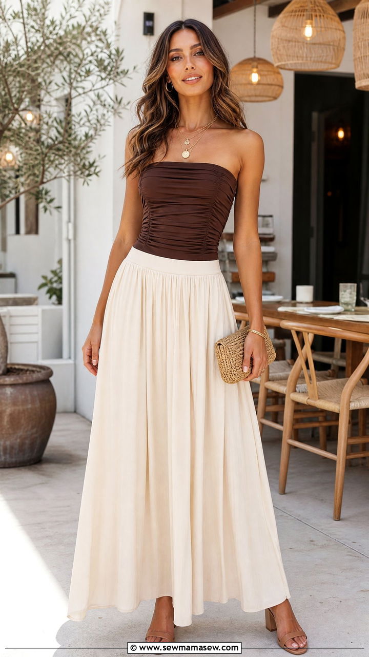 Ruched Tube Top With Maxi Skirt - 20 ruched tube top outfit ideas