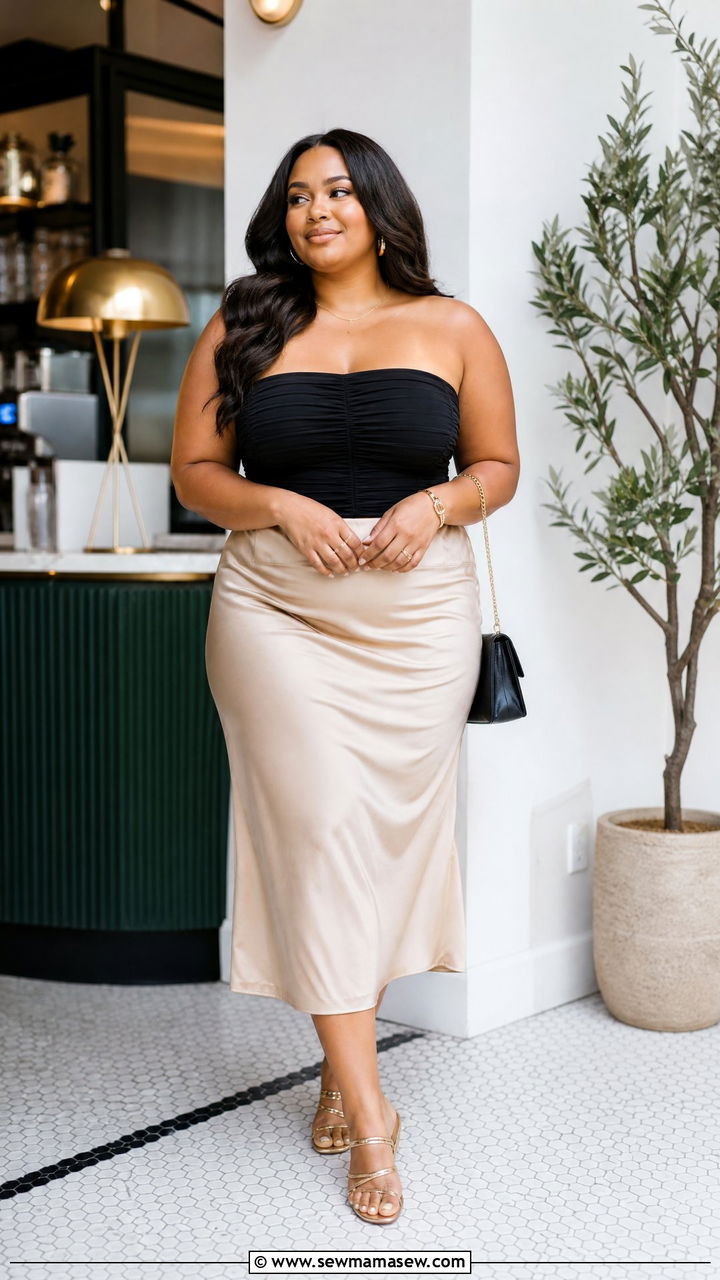 Ruched Tube Top With Midi Skirt - 20 plus size ruched tube top outfit ideas
