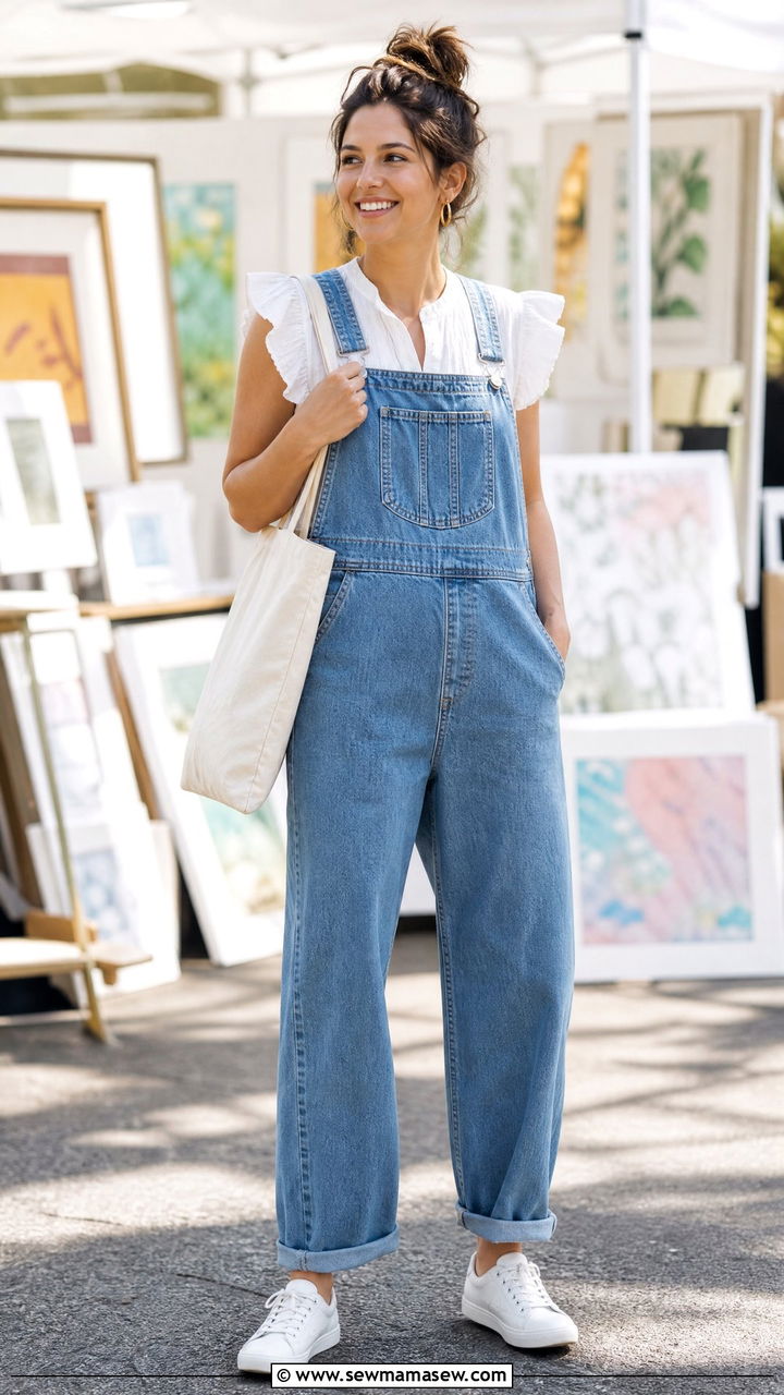 Ruffle Blouse With Overalls - 20 ruffle blouse outfit ideas