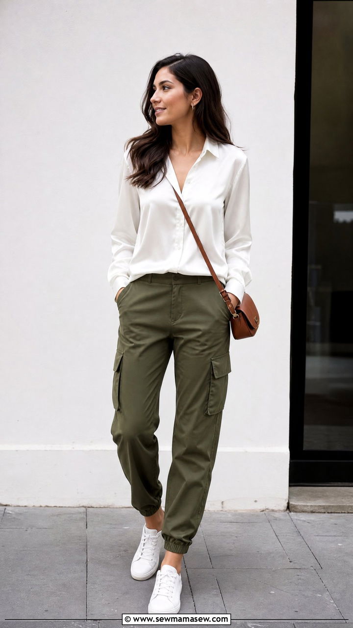 Satin Blouse With Cargo Pants - 20 satin blouse outfit ideas