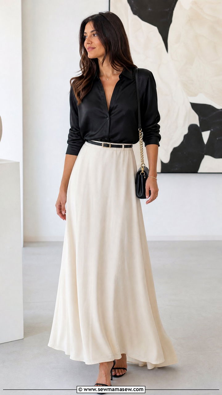 Satin Blouse With Maxi Skirt - 20 satin blouse outfit ideas