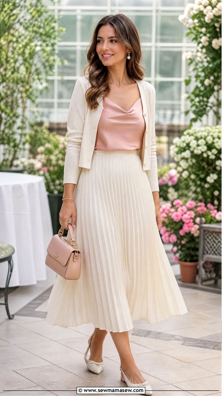 Satin Cami Top With Pleated Skirt - 20 satin cami top outfit ideas