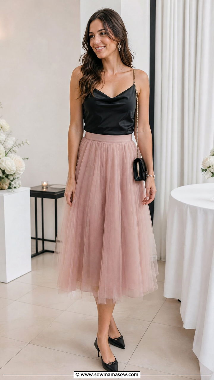 Satin Cami Top With Tulle Skirt - 20 satin cami top outfit ideas