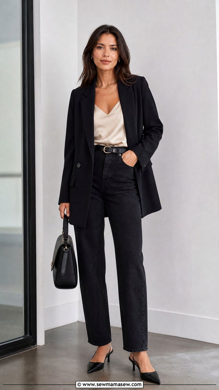 Satin Camisole With Longline Blazer - 20 trendy tops outfit ideas 2026